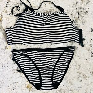 Set of 3 NEW Bra & Panties Set Size AA XXS Black White Striped